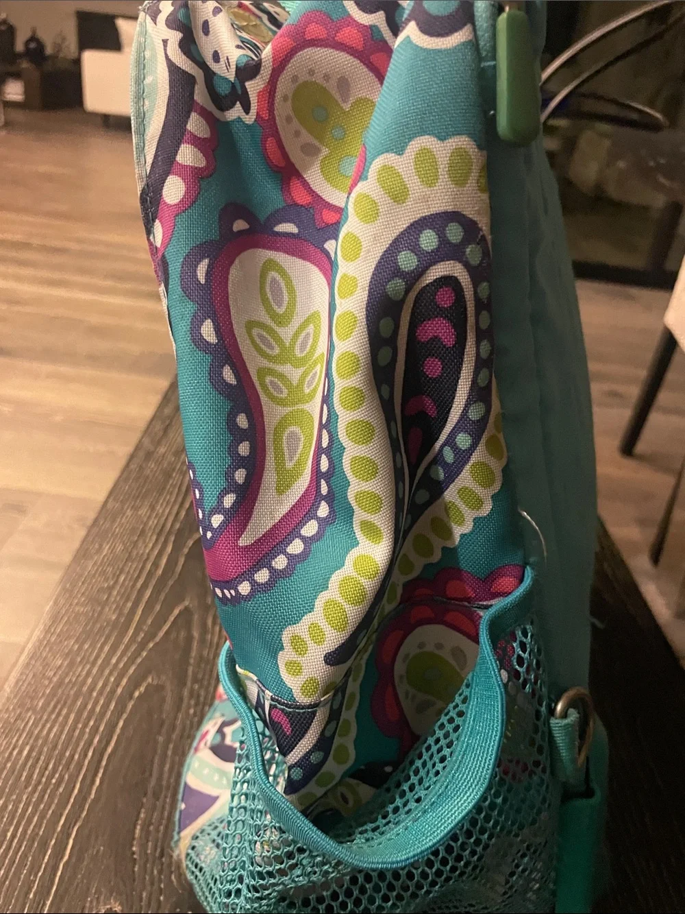 Pottery Barn Kids Turquoise Paisley Backpack with Pink and Purple Accents
